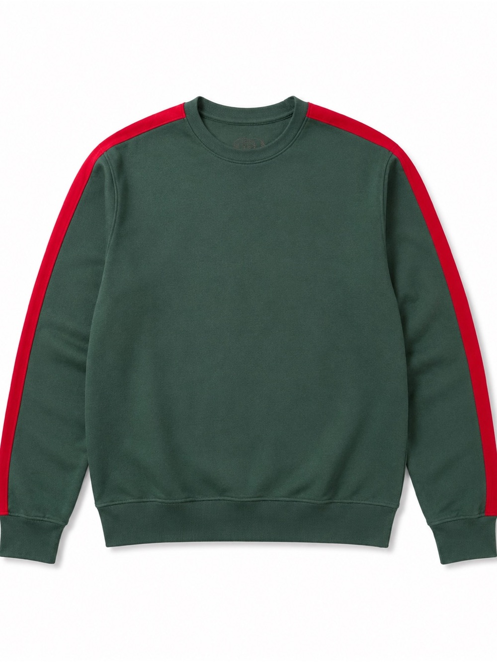 Men's Crewneck Sweatshirt with Red Shoulder Stripes - Green